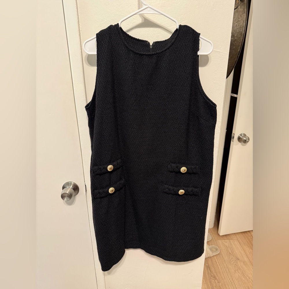 Elegant Tweed Black Sleeveless Dress